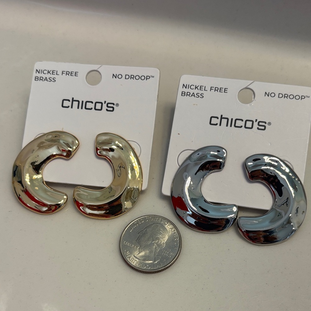 Chico's 2 pairs of Sculpted Earrings — Gold and Silver